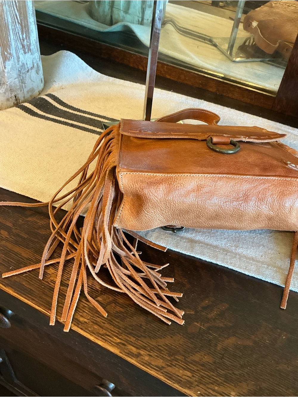 NWOT Bed Stu Fringe Leather Hidden Crossbody Bag Handbag Tan DD MSRP $245 - Picture 9 of 14